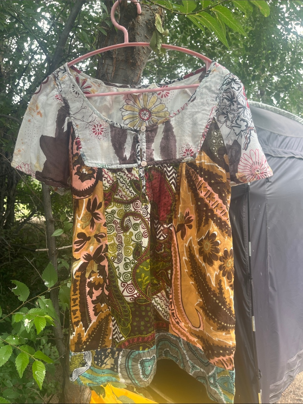 Derek Heart Multi-Color Patchwork Short Sleeve Tunic